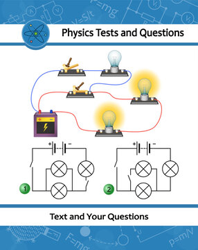 Ohms Law. Electric current is proportional to voltage and inversely proportional to resistance. Parallel circuit. Physical experiment of studying laws of electricity with simple electrical scheme.