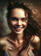 Portrait of happy and smiling caucasian Scandinavian young woman. Concept for natural beauty. Generative AI.