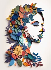 Paper cut style abstract floral background of woman portrait. Concept for international's women day. Generative AI.