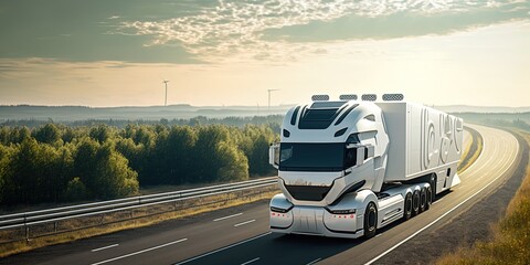 beautiful futuristic highway truck in the background, generative ai