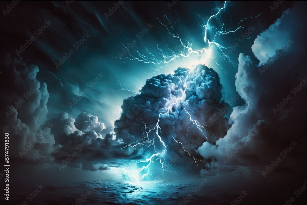Poster there was a flash of lightning in the midst of the stormy clouds. generative ai