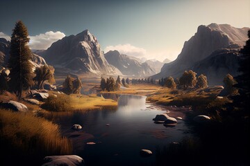 Fototapeta na wymiar wide angle photography of National parks and nature reserves, hyper detailed, ultra smooth, natural lighting, cinematic lighting, dramatic lighting, extreme resolution, octane rend generative AI