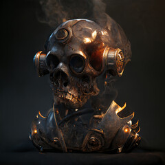Steampunk skull on dark background Generative AI