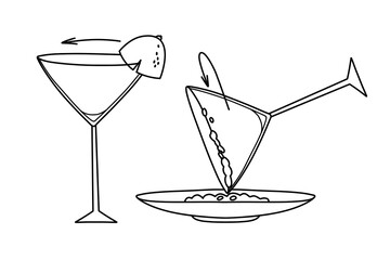 Smearing the edge of the glass with lime juice and rimming the glass with salt in line art