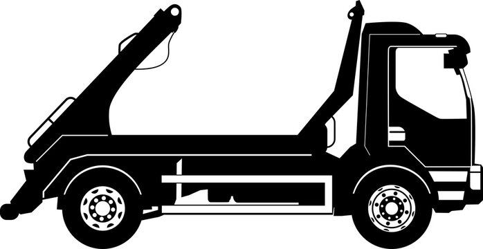 Silhouette of skip truck.