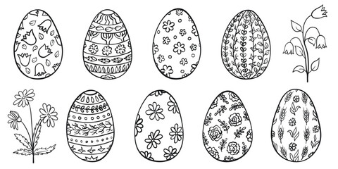 Set of drawn Easter eggs outline doodle sketch