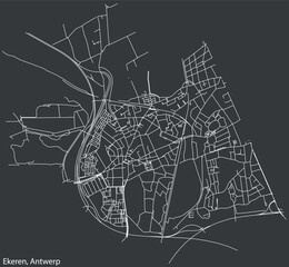 Detailed hand-drawn navigational urban street roads map of the EKEREN DISTRICT, ANTWERP Belgium with vivid road lines and name tag on solid background