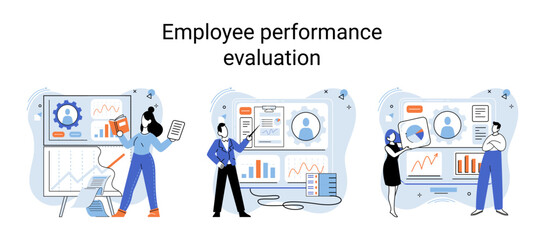 Employee performance evoluation, analysis of effectiveness of professional activity, concept of success improvement. Personnel that drives growth of companys income. People plotting, graph, statistic