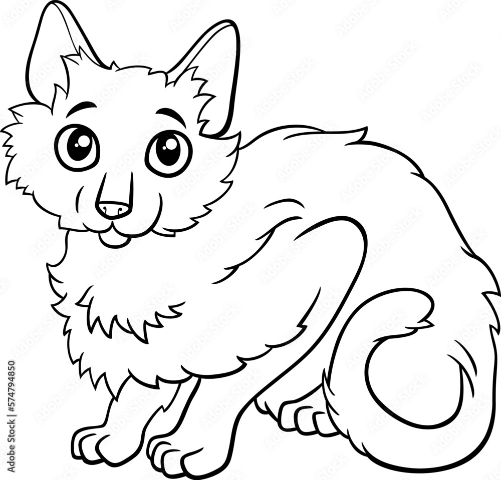 Sticker cartoon cute fluffy cat animal character coloring page