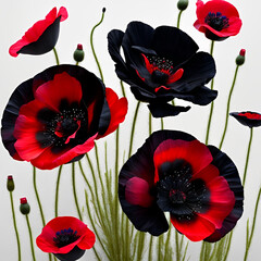 red and black poppies Ai illustrations, Poppies digital art, exotic floral species digital art, Digital AI illustrations. Beautiful floral AI art, Poppies AI art, AI generative, AI artwork, poppies