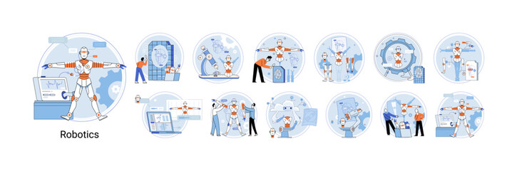 Robotics scientific and technical, metaphor production and application of robots. Programmable mechanical device building robot in lab. Robotic arm industrial smart manufacture. Cyber-physical systems