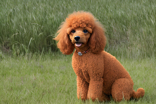 A cute orange puddle dog in the grass (a.i. generated)