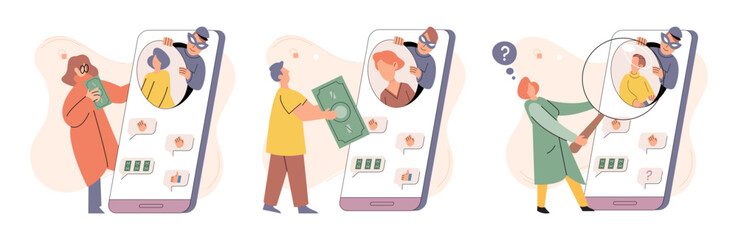 Internet hacker stealing money cybercrime from smartphone payment app. Woman panic after money stolen via mobile app. Credit card online payment scam concept. Cyber crime hacker attack internet fraud