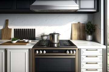 Fototapeta premium Modern mockup countertop with stove and sink,. Generative AI