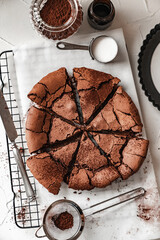 chocolate dessert cloud cake on white background 