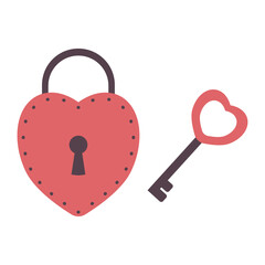 Ilustración vectorial del dia de San Valentin. Candado corazón y llave. Diseño sin fondo 300 dpi