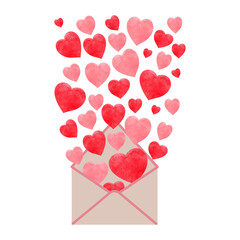 Ilustracion vectorial del dia de San Valentin. Carta y corazones acuarela. png 300 dpi