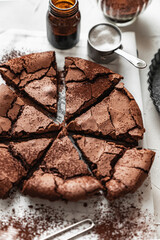 chocolate dessert cloud cake on white background 