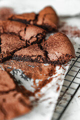 chocolate dessert cloud cake on white background 