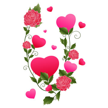 Ilustracion vectorial del dia de San Valentin. Ramo de rosas y corazones. png 300 dpi