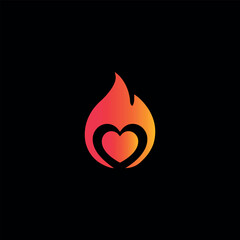 Fire Heart Icon with Gradient Vector Design Concept. Fiery Love, Flame Symbol Flat Icon on Black Background.