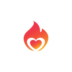 Fire Heart Icon with Gradient Vector Design Concept. Fiery Love, Flame Symbol Flat Icon on White Background.