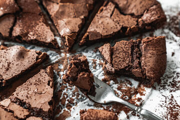 chocolate dessert cloud cake on white background 