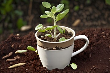 Outdoor garden planting of broad bean fava bean seedlings, UK. Generative AI