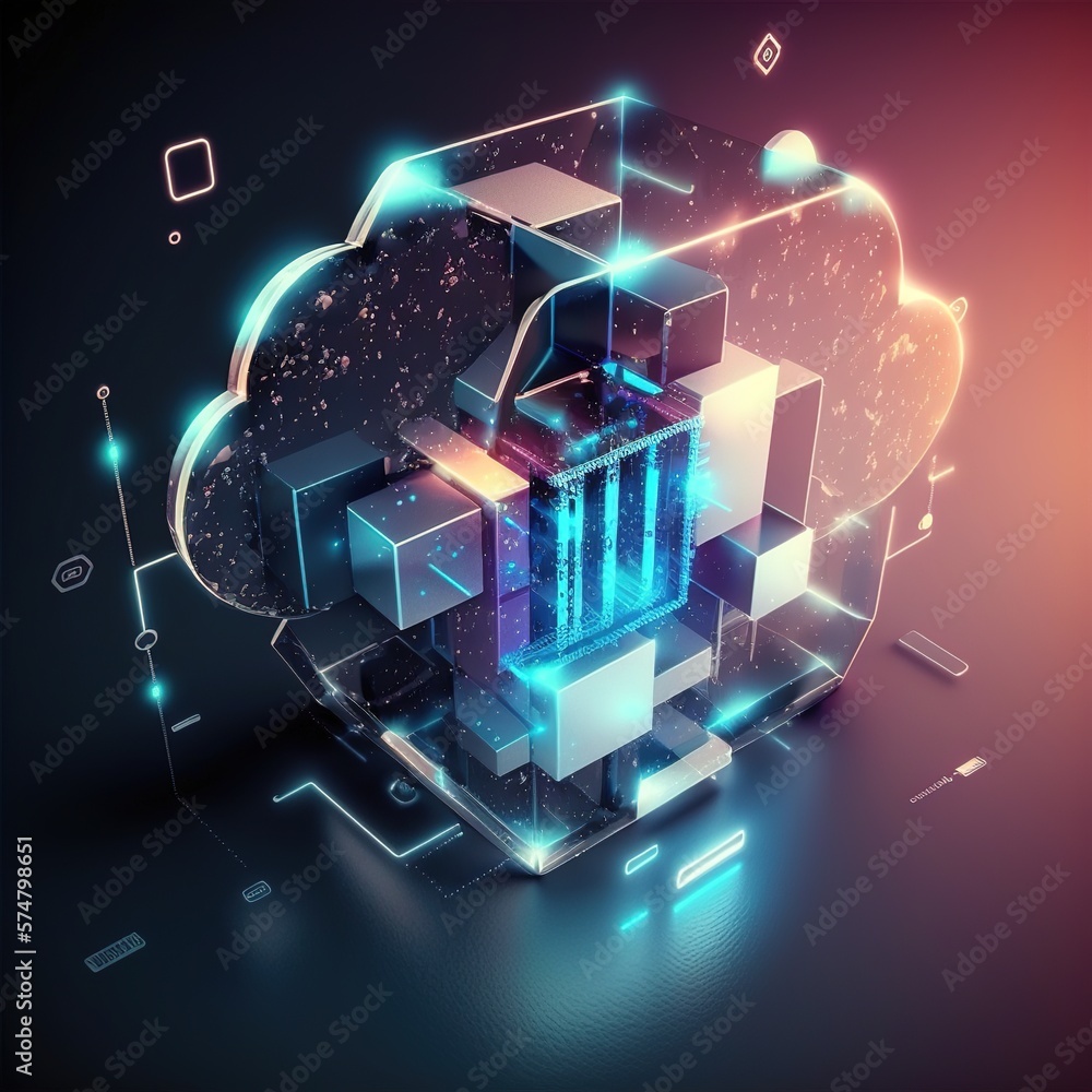 Aufkleber cloud network solution digital background. cyber security and cloud technology concept, generative a