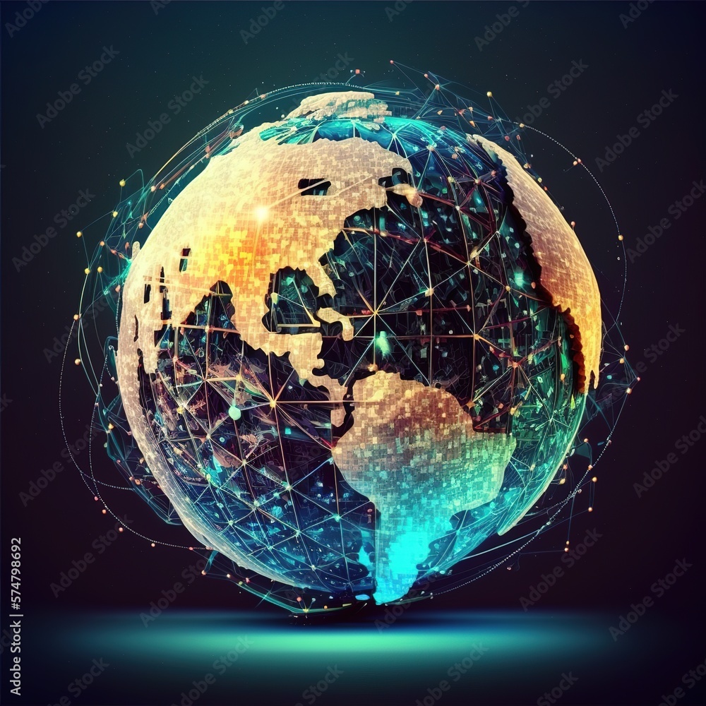 Poster global social network. network and satellite data exchange with the earth. telecommunication on eart