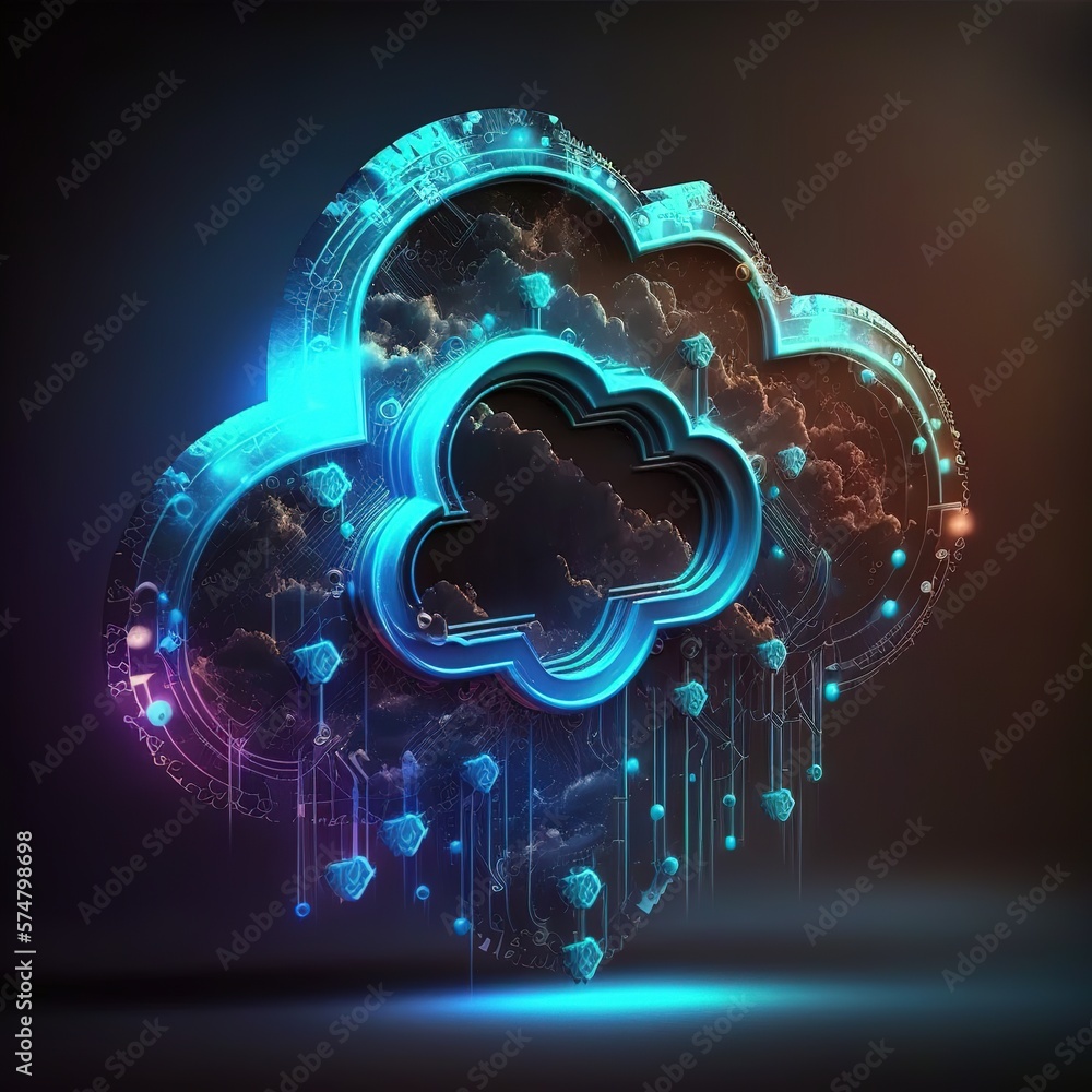 Poster cloud network solution digital background. cyber security and cloud technology concept, generative a