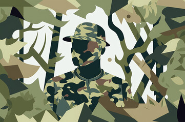 Illustration about a camouflage pattern marionette 