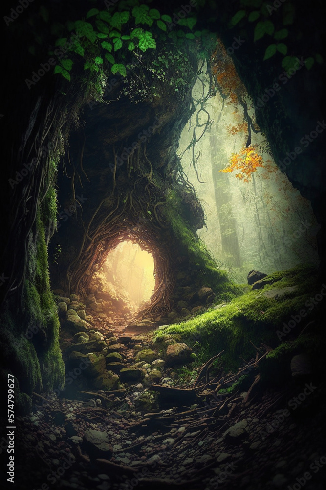 Wall mural beautiful hidden path in the forest generative ai