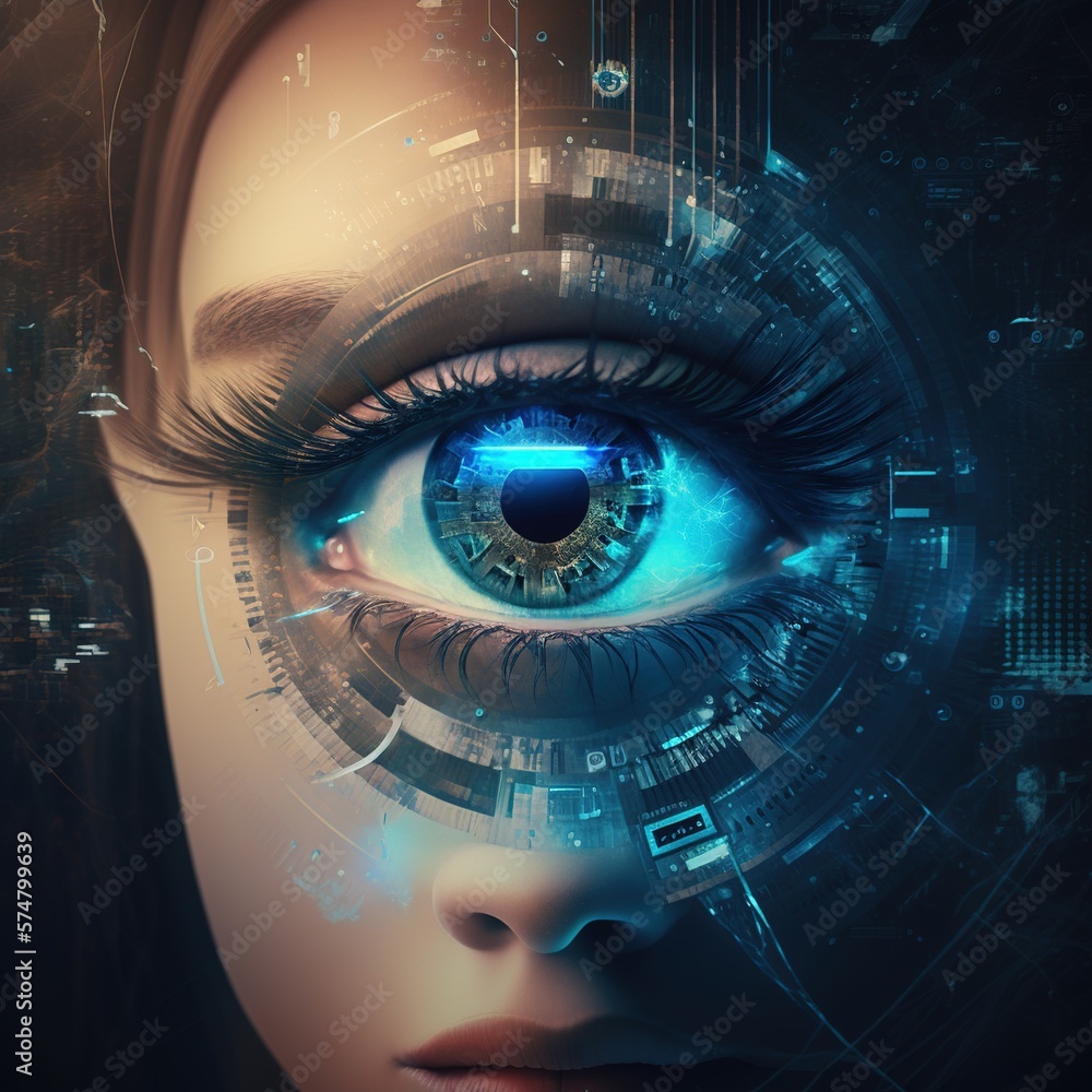 Poster eye and high-tech concept, screening big data and digital transformation technology strategy, digita