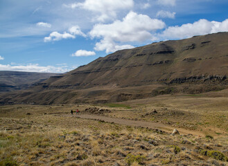 Patagonian mountains landscape and blue sky