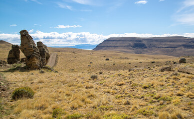 Landscape of the mountains, rocks and valleys of Patagonia