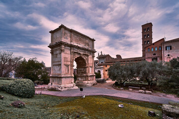 Fototapeta na wymiar Arch Of Titus (Arco di Tito) at the Roman Forum, Rome 