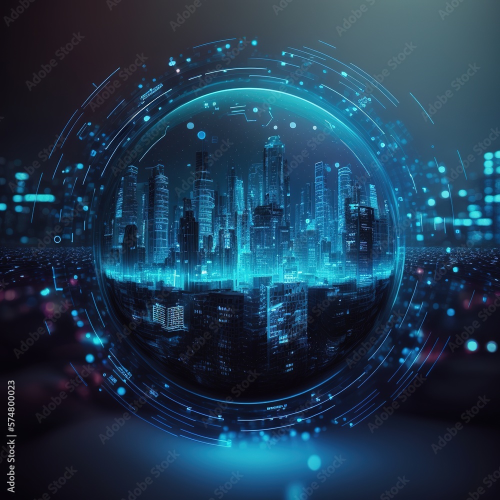Poster futuristic smart city internet network connection through wireless system. generative ai
