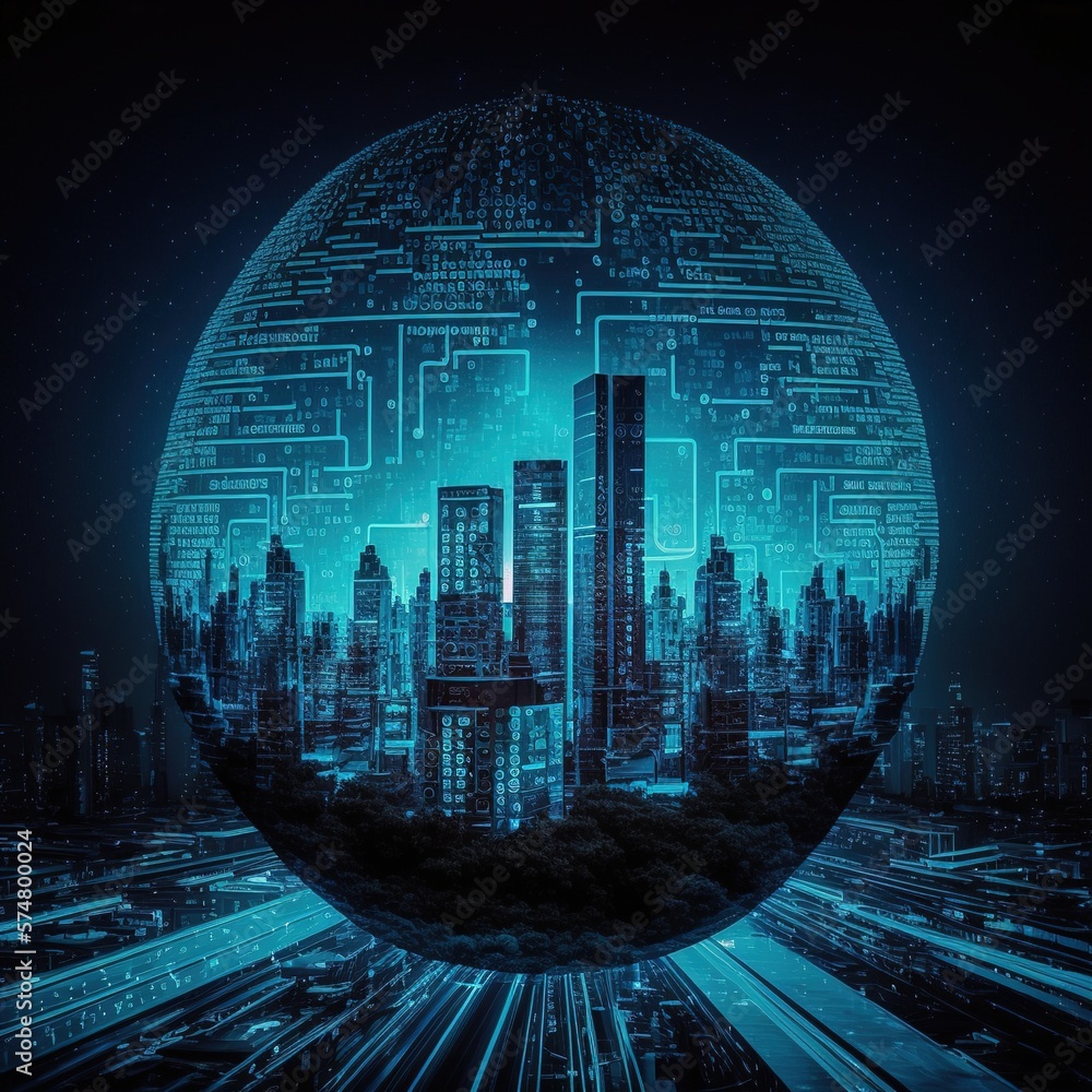 Poster futuristic smart city internet network connection through wireless system. generative ai