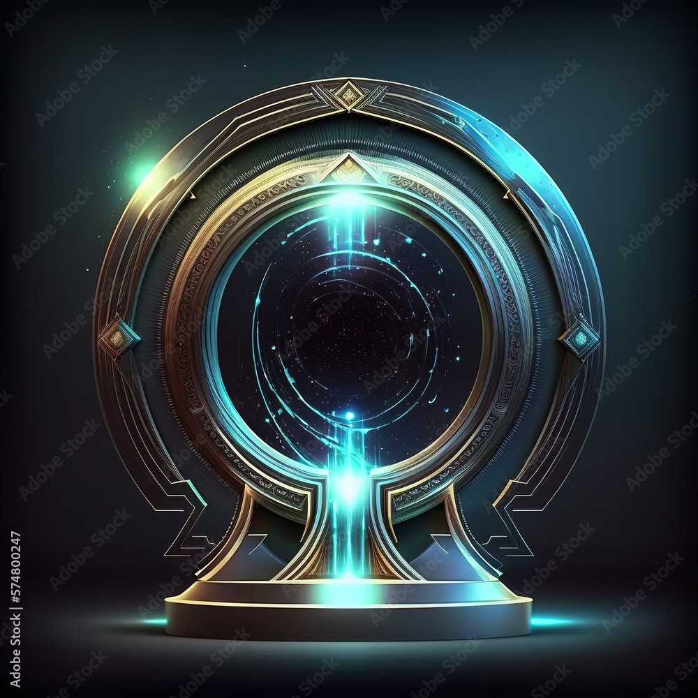 Poster hologram portal. magic fantasy portal. magic circle teleport podium with hologram effect. abstract h
