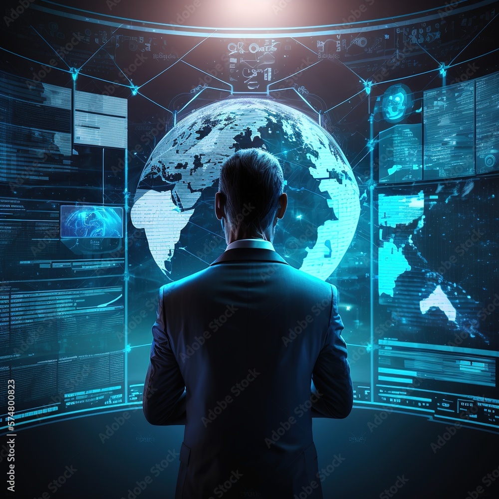 Poster global digital network and data customer connection, social network and data exchange of technology,