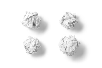 White crumpled paper balls isolated on a transparent background, PNG. High resolution.