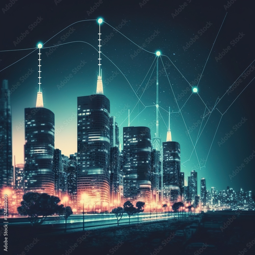 Poster smart city and abstract line, dot connect with line smart city and abstract line, dot connect with l