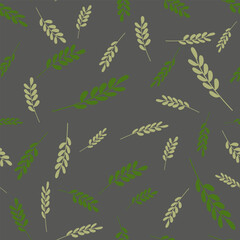 Green olive brunches seamless pattern on black Background. Olive Branch Illustration. Green olives branch with leaves as symbol of peace. Olive branches background. Design element.