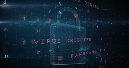 Image of digital interface with security padlock over dark background