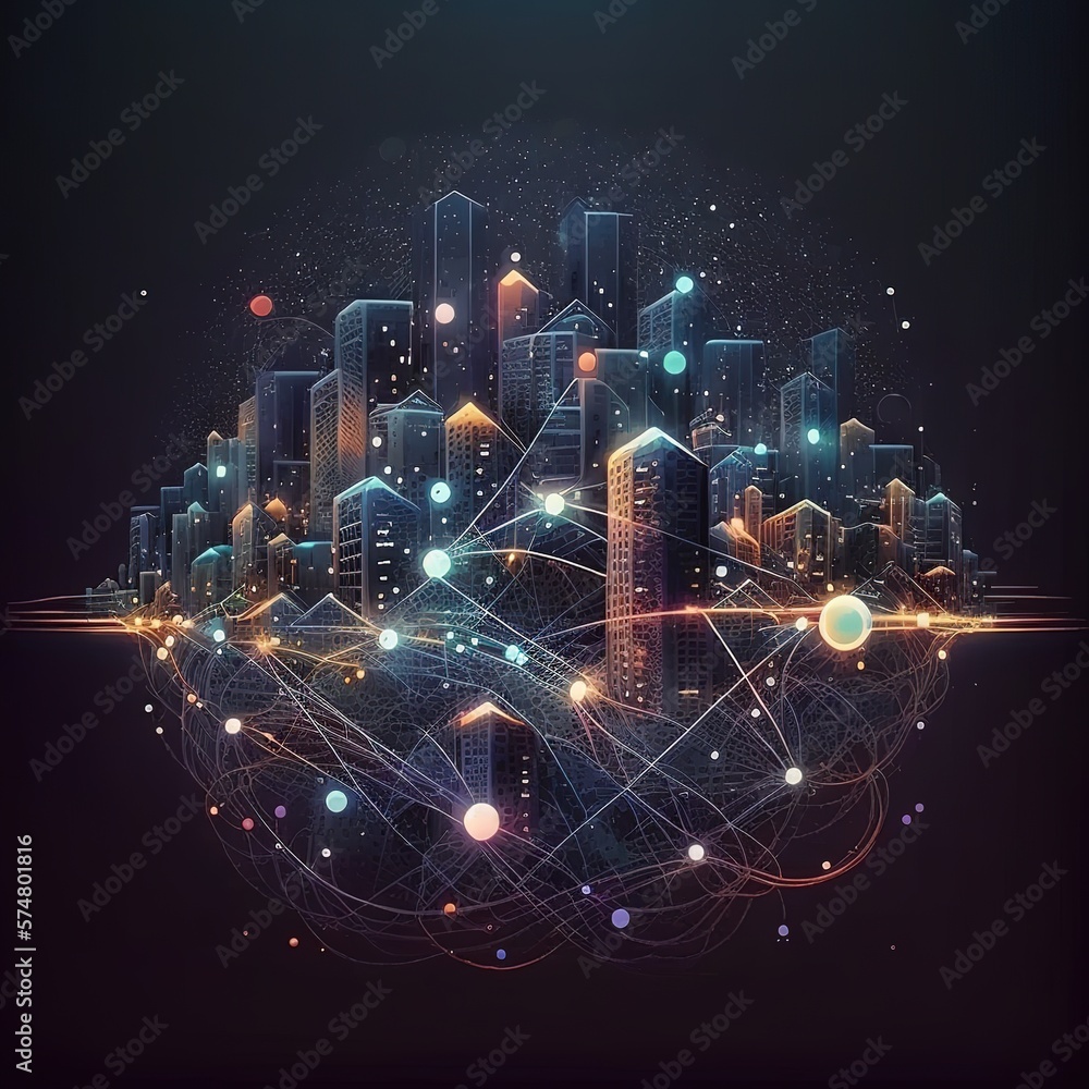 Poster abstract dot points and smart cities connect with the aesthetic and gradient line complex wave line 