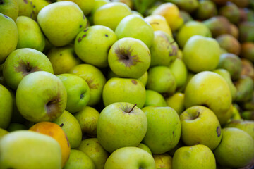 Fresh green apples for sale at the supermarket