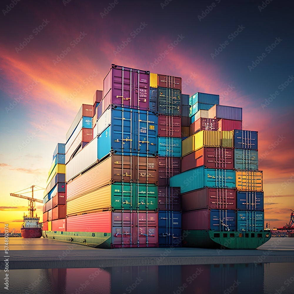 Poster container stacker crane lifting up stacking container box in yard, container loading cargo freight i