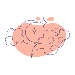 Mystical moon, stars and clouds. Design elements for weddings, tattoos, trendy cover