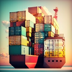 Fototapeta premium Container stacker crane lifting up stacking container box in yard, Container loading cargo freight in import and export business logistic company, generative ai